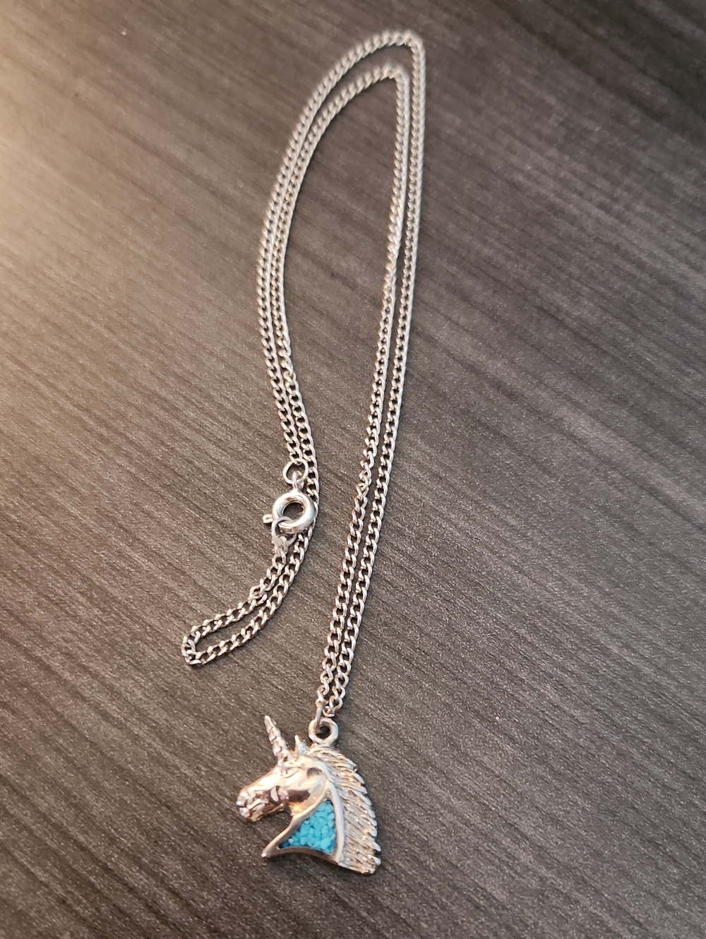 Silver Unicorn Pendant Necklace with Turquoise Accent - Women's Jewelry